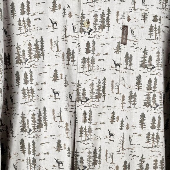 Columbia All Over Moose Tree Print Button Up Shirt Mens XL Pattern Hunt Nature - Picture 2 of 6